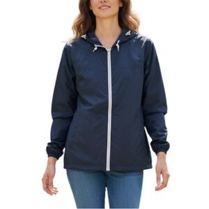 EDDIE BAUER Oversize Windbreaker Jacket Navy Hooded Drawstring Granola Size M